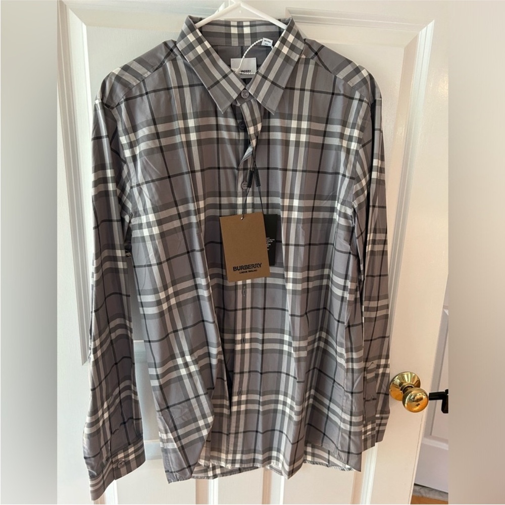 Burberry Gray Plaid Men's Shirt